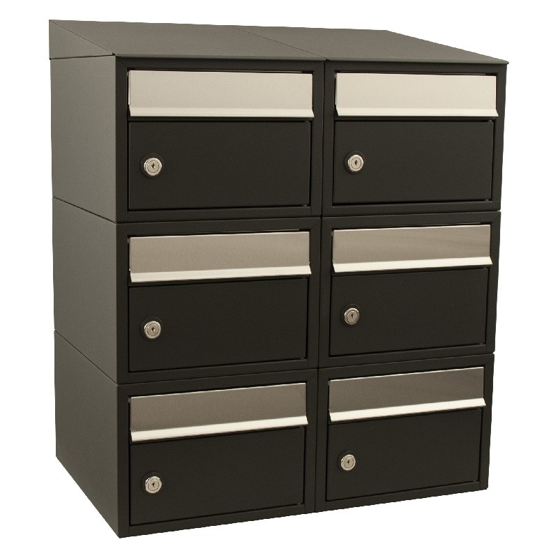 Brievenbus Brick 2-breed, 3-hoog met dak zwart Brievenbus Brick 2-breed, 3-hoog met dak zwart