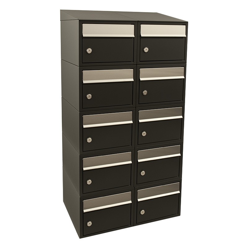 Brievenbus Brick 2-breed, 5-hoog met dak zwart Brievenbus Brick 2-breed, 5-hoog met dak zwart