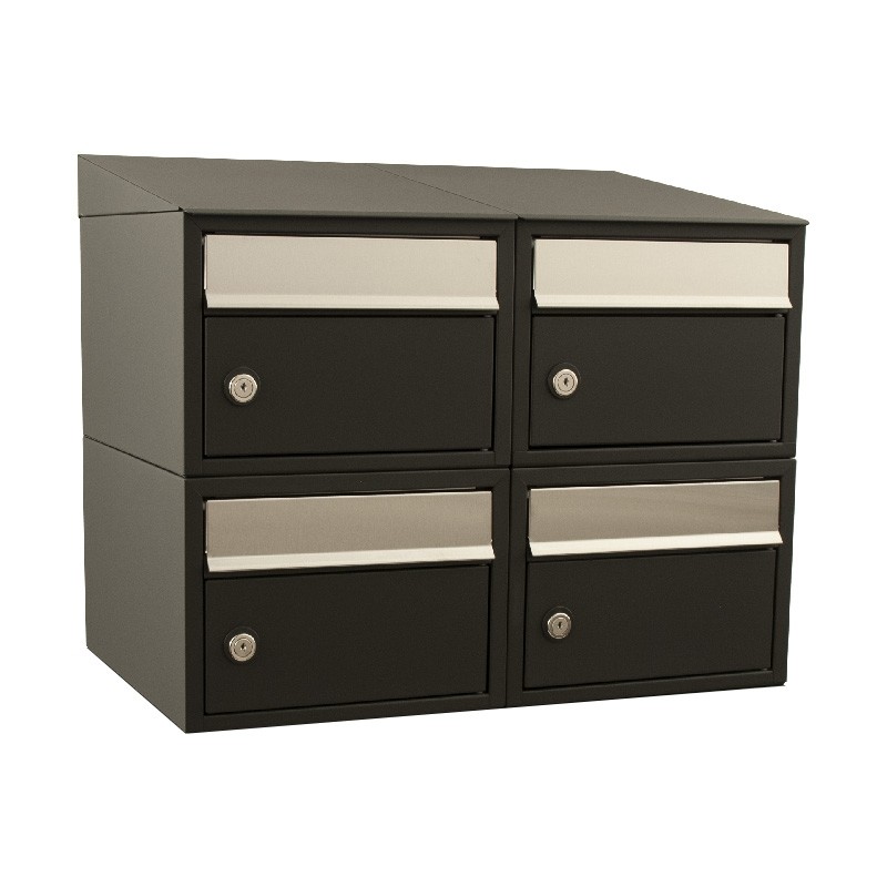 Brievenbus Brick 2-breed, 2-hoog met dak zwart Brievenbus Brick 2-breed, 2-hoog met dak zwart